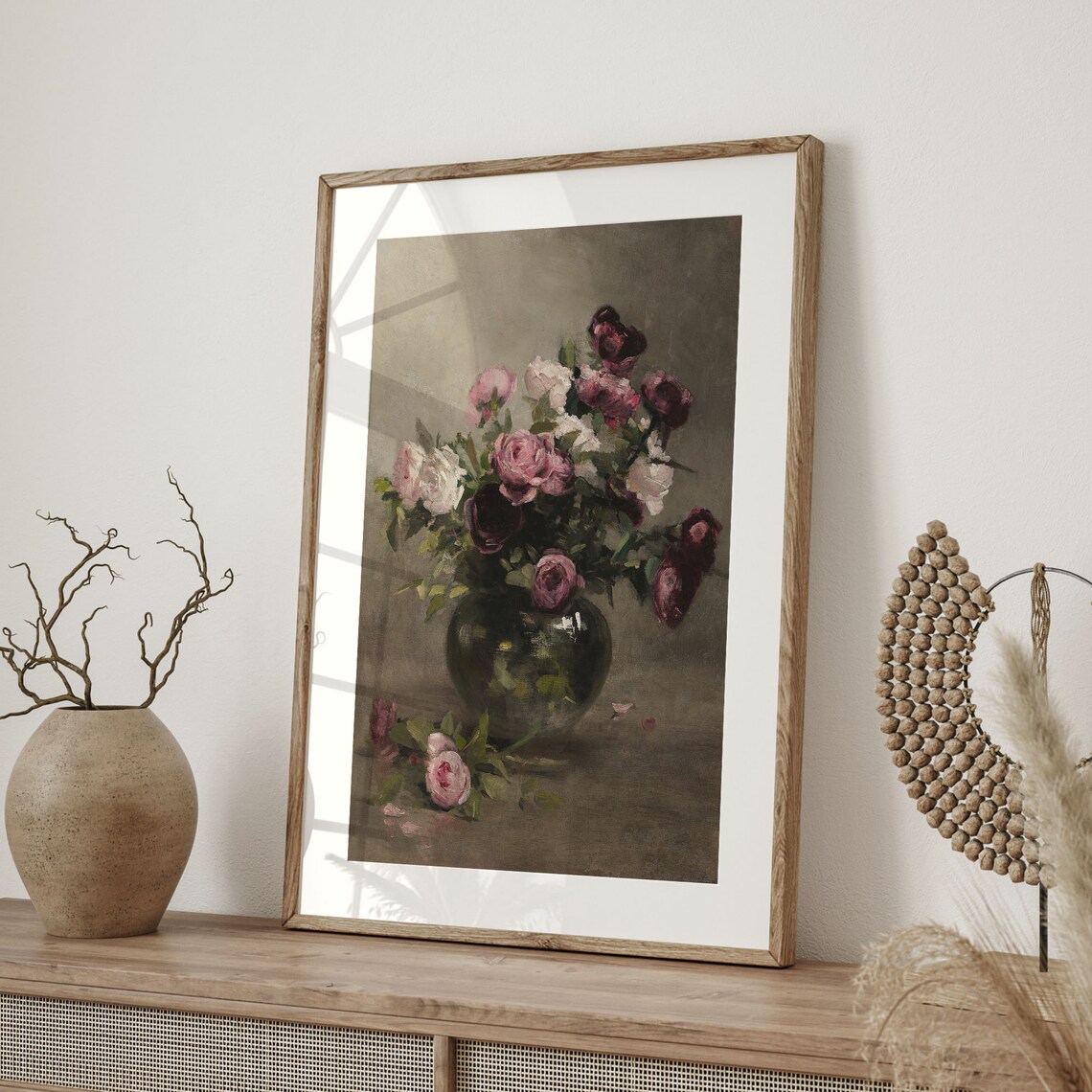 Vintage Pink Roses Still Life Moody Floral Oil Painting Art Poster - Image 4