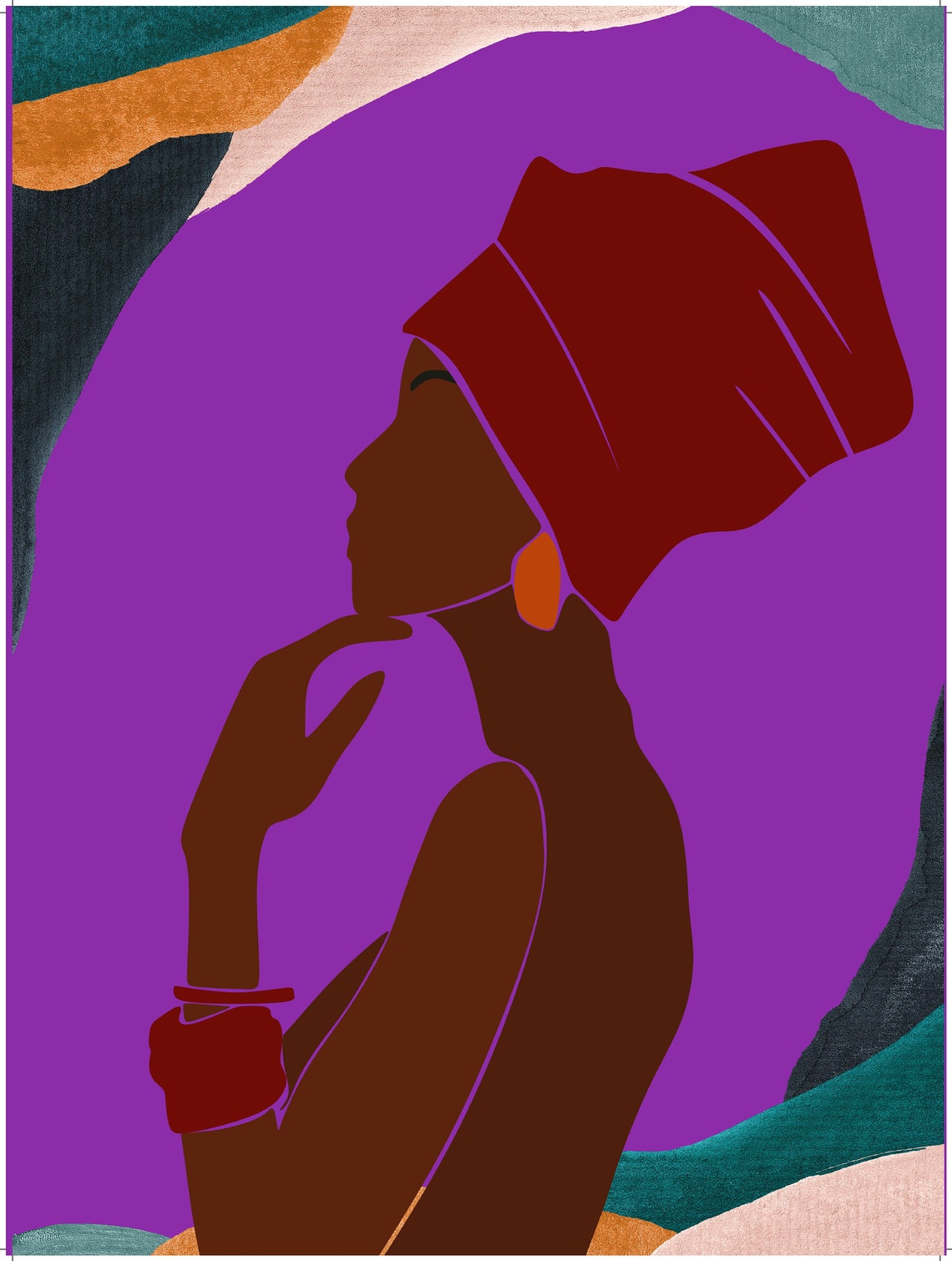 Red Headwrap Woman Profile Purple Abstract Modern Art Poster - Image 4