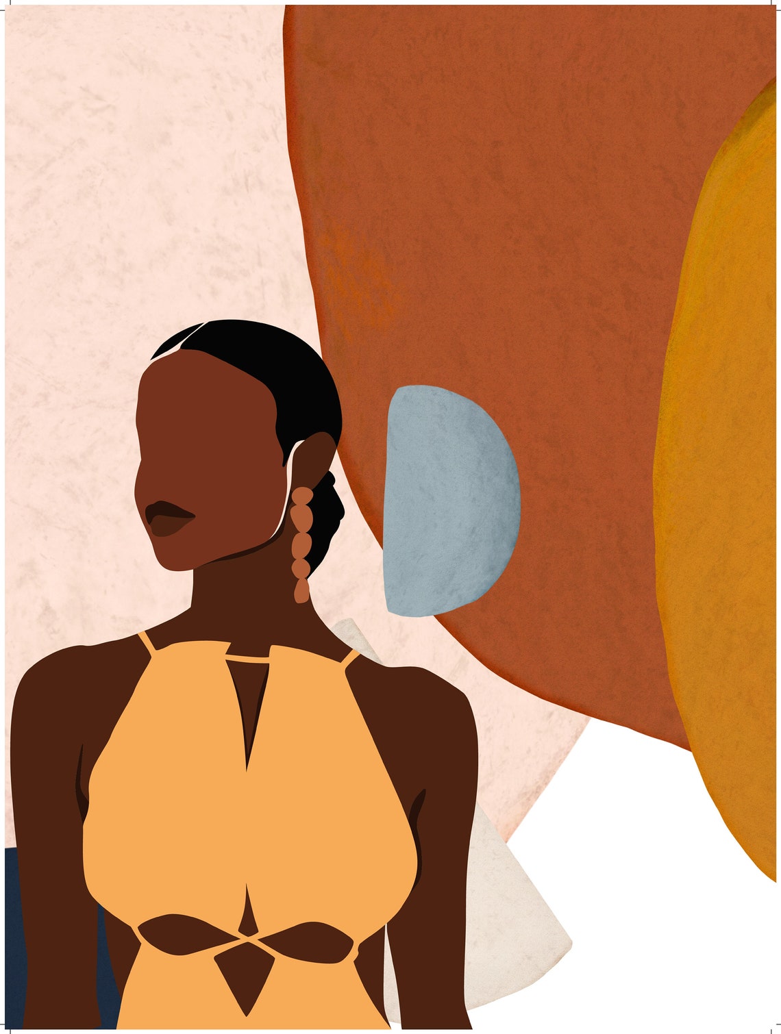 Boho Woman Mustard Halter Top Abstract Modern Fashion Poster - Image 4