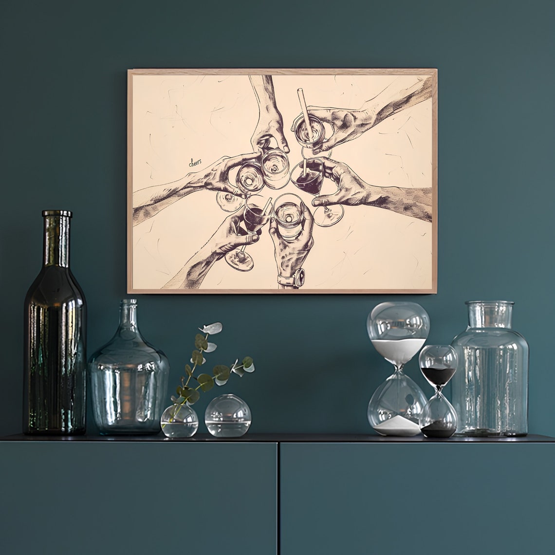 Cheers Clinking Cocktail Glasses Sketch Bar Cart Decor Art Poster - Image 3