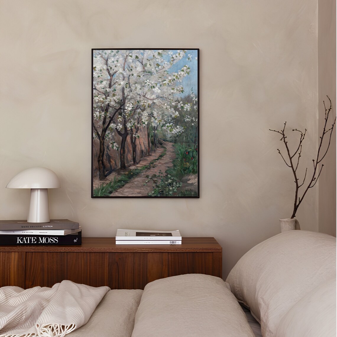 Vintage Meadow Landscape, Cherry Blossom Art Print - Image 2