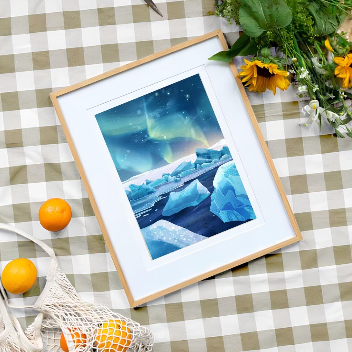 Iceland Aurora Borealis Travel Poster, Diamond Beach - Image 3