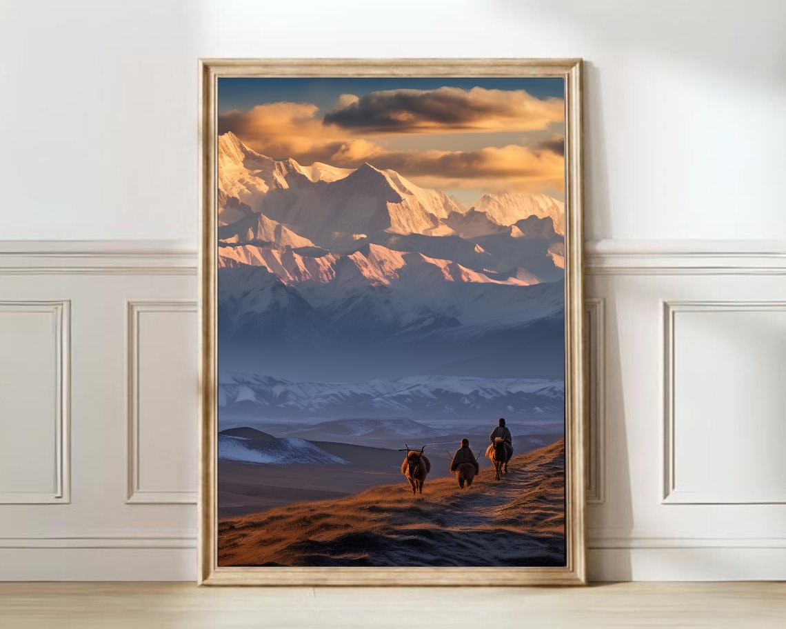 Hindukush Afghanistan Snowy Mountains Sunset Travel Art Poster