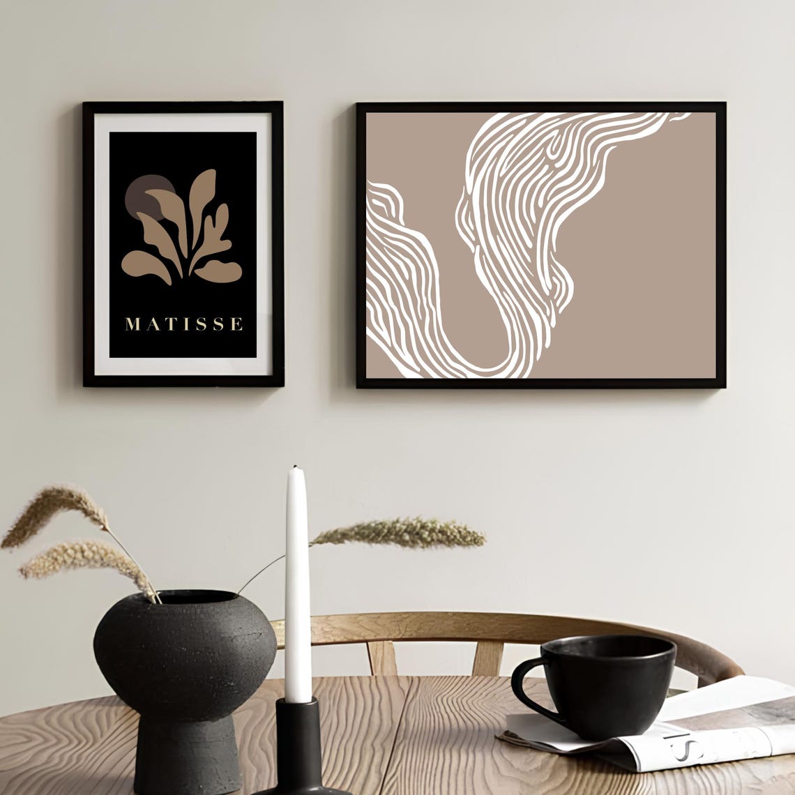 White Flowing Organic Lines On Taupe Minimalist Abstract Art Poster - Image 2