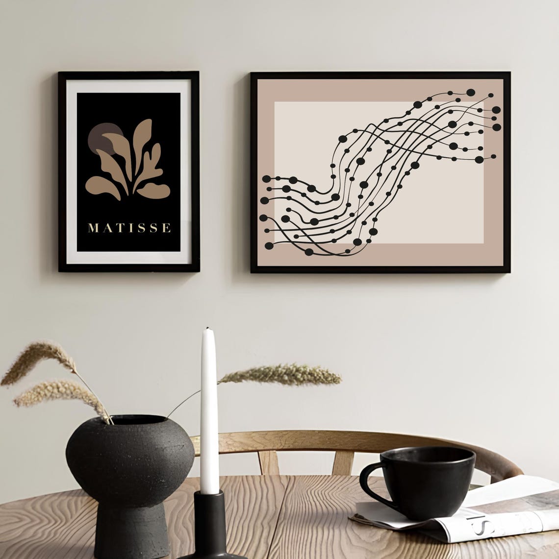 Abstract Music Staff Dotted Lines Minimalist Beige Art Poster - Image 3