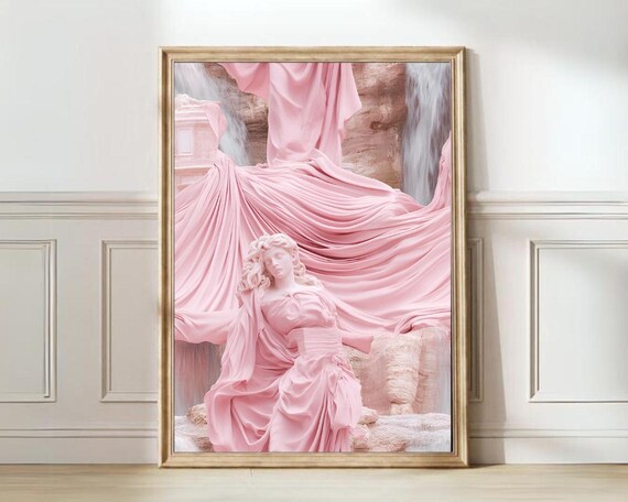 Pink Trevi Fountain Statue Romantic Italian Landmark Art Poster