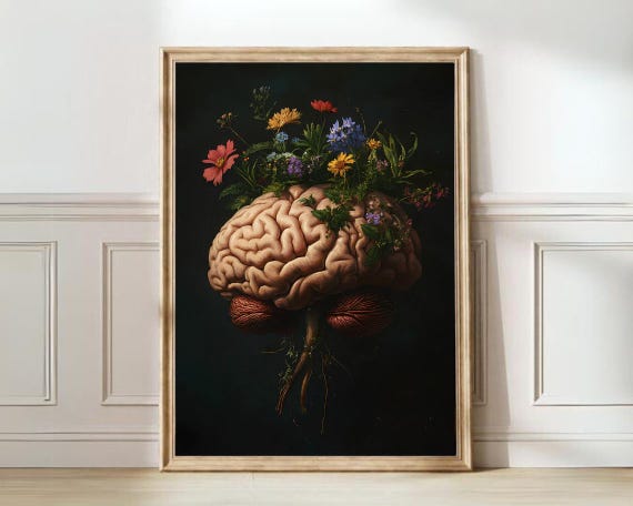 Brain Vintage Floral Anatomy Halloween Art Print