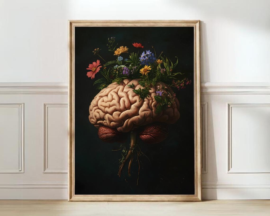Brain Vintage Floral Anatomy Halloween Art Print