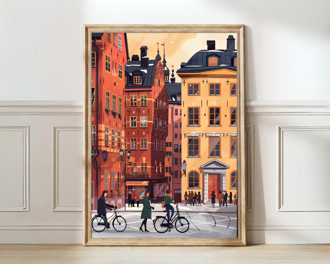 Stockholm Illustration Sweden Travel Poster, Pastel Print