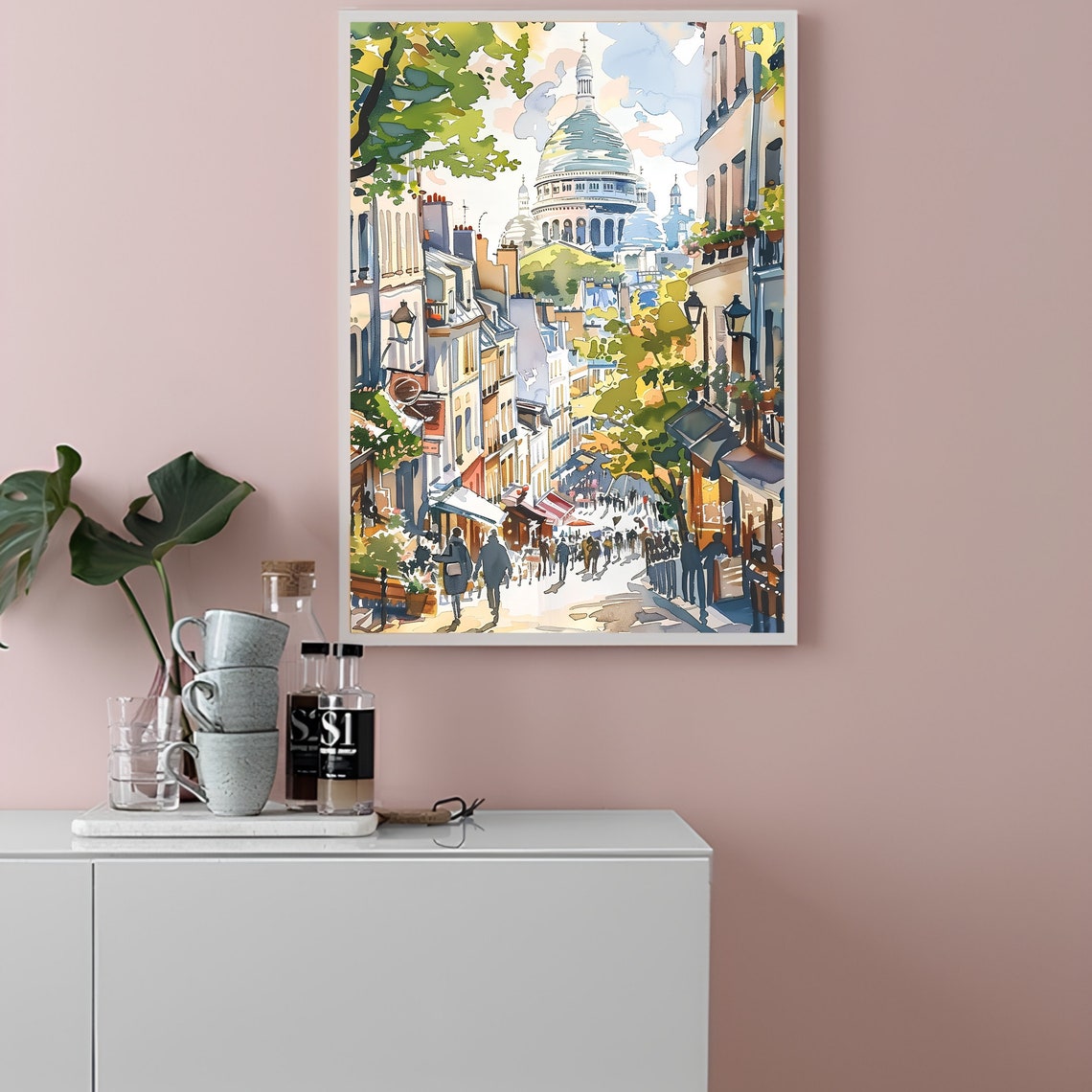 Paris Montmartre Sacre Coeur Watercolor Street Travel Poster - Image 2