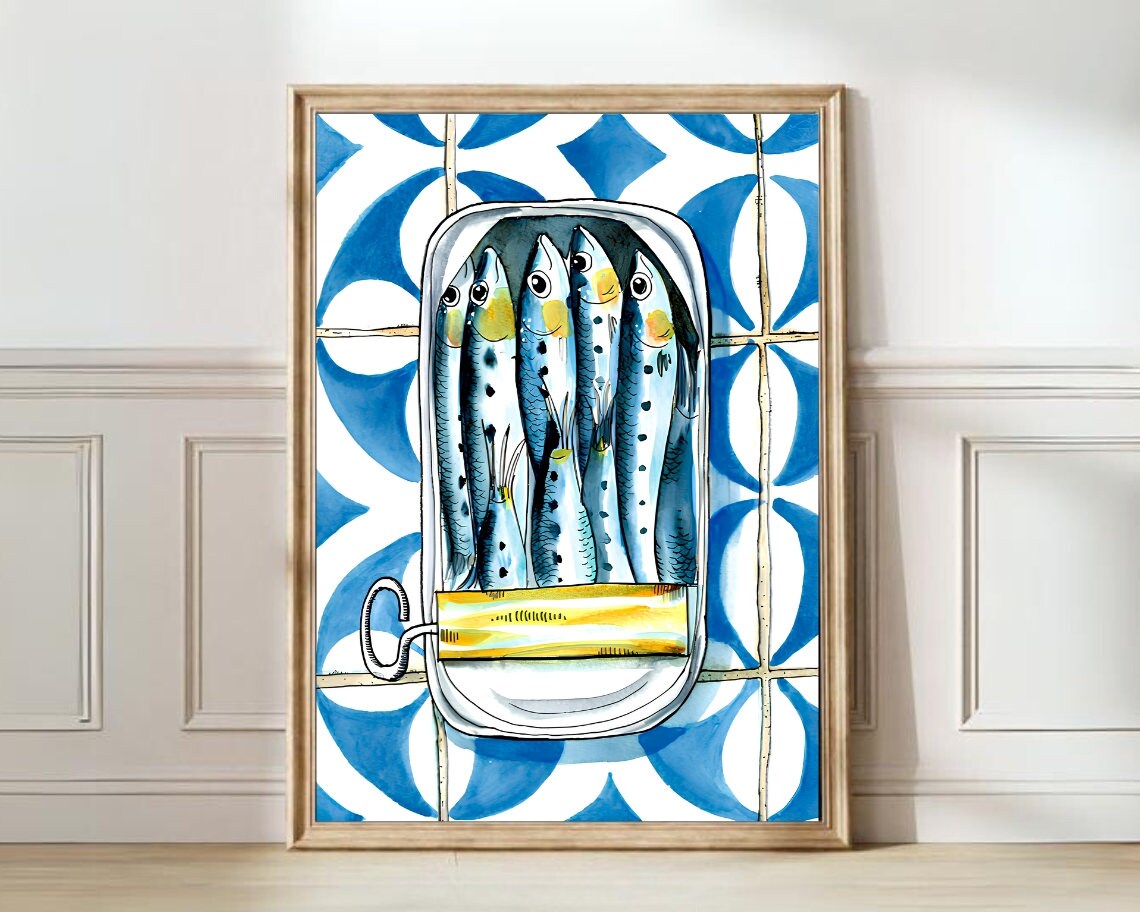 Sardines Print, Vintage Retro Kitchen Art Poster
