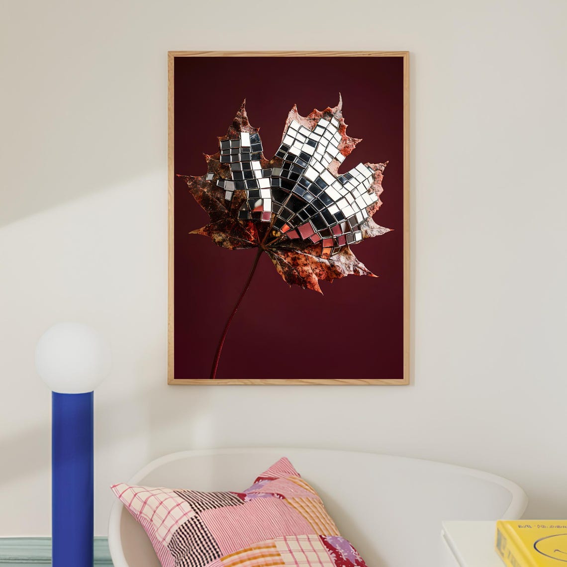 Disco Ball Maple Leaf Burgundy Trendy Modern Fall Decor Poster - Image 3