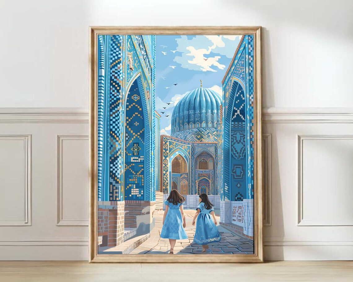 Iran Travel Poster, Tehran Mosque Illustration