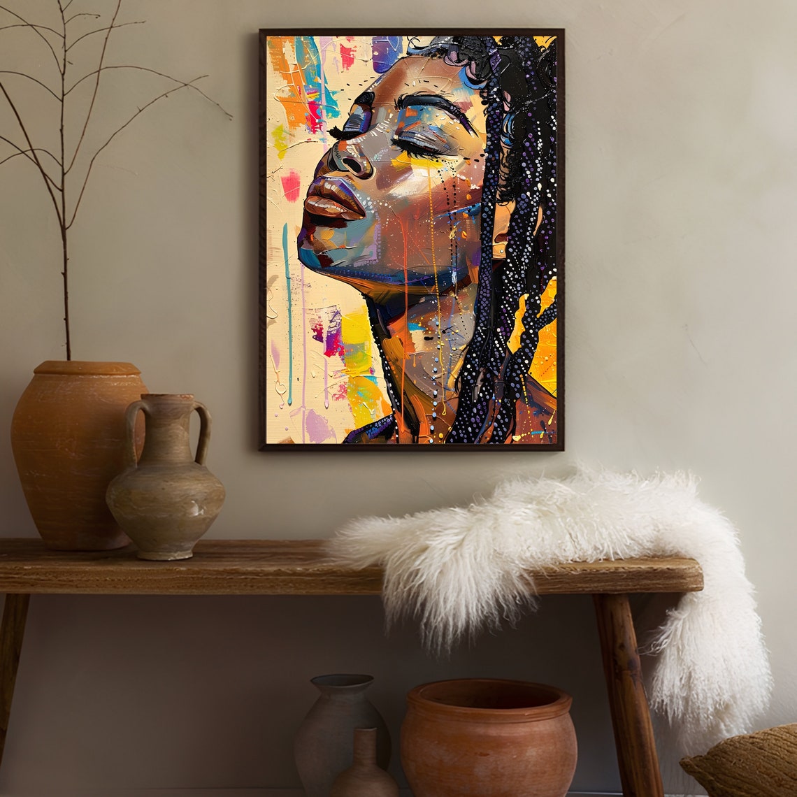 Eclectic Woman Painting Pop Art Large Wall Art Maximalist Painting Street Art Loft Wall Art Black Woman Portrait Printable Wall Art - Image 3
