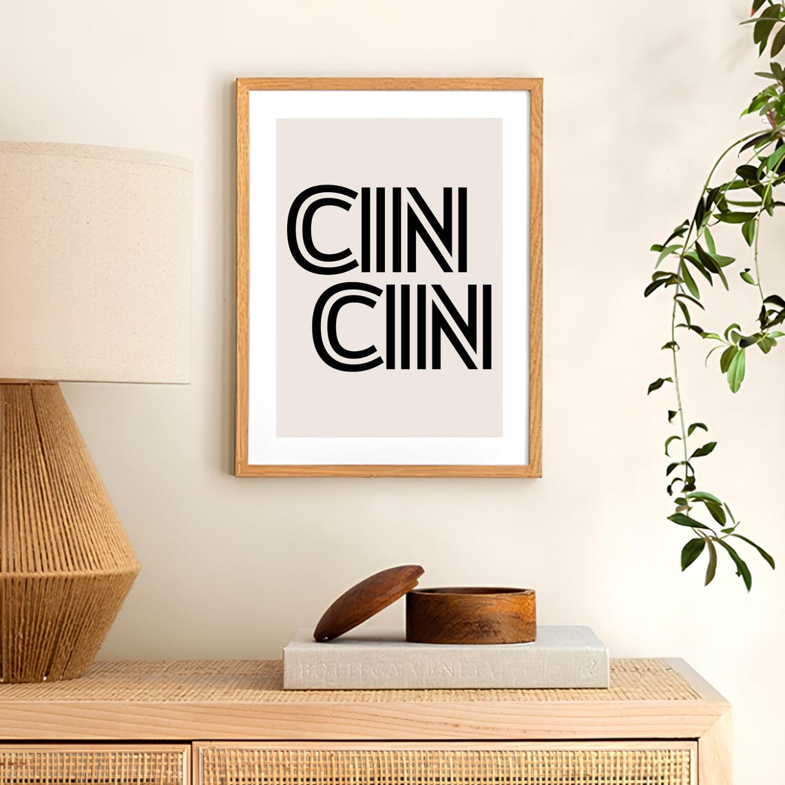 Cin Cin Bold Black Typography Minimalist Cream Kitchen Poster - Image 2