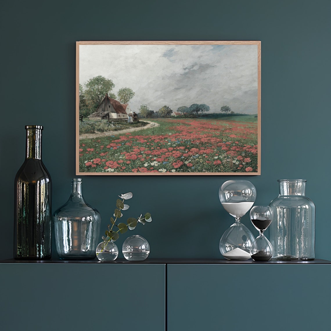 Vintage Meadow Painting Vintage Landscape Painting Flower Field Painting Landscape Print Vintage Print Farmhouse Decor Rustic Country Print - Image 2