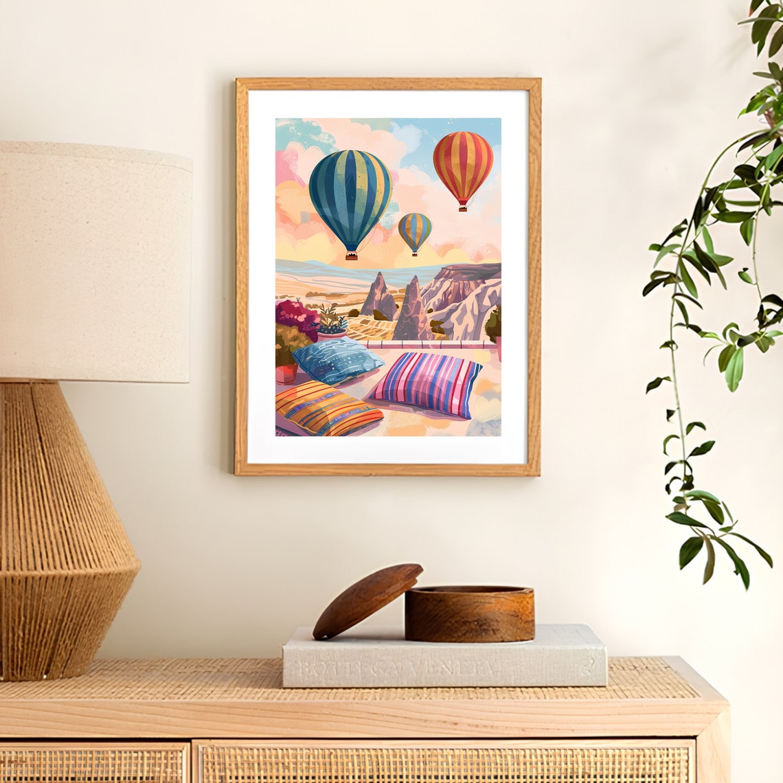 Cappadocia Turkey Hot Air Balloons Over Valley Terrace View Poster - Image 2