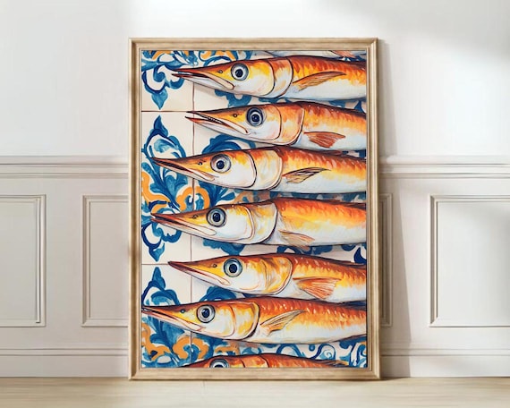 Swordfish Print Fish Illustration Sword Fish Vintage Poster Retro Sardine Wall Art Fish Print Eclectic Wall Art Colorful Kitchen Art
