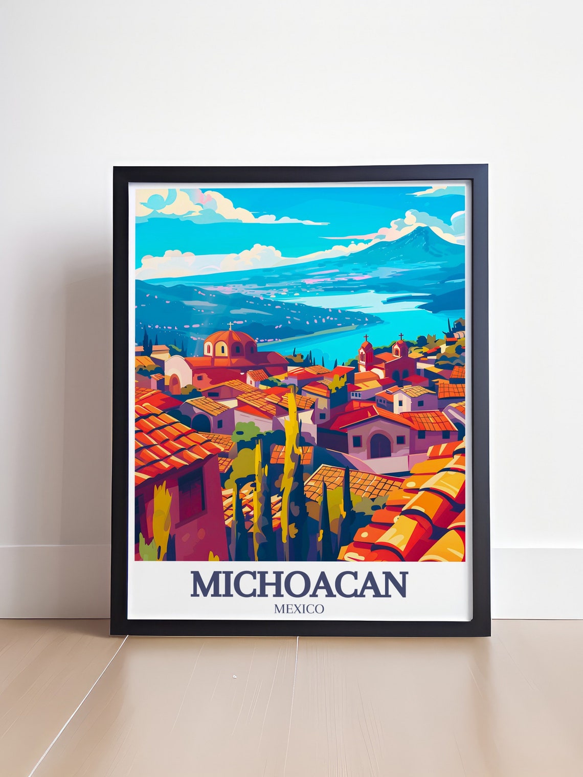 Michoacan Travel Art Paricutn Volcano And Patzcuaro Lake Print For Home Decormichoacn Decorparicutn Volcano And Patzcuaro Lake Poster - Image 4