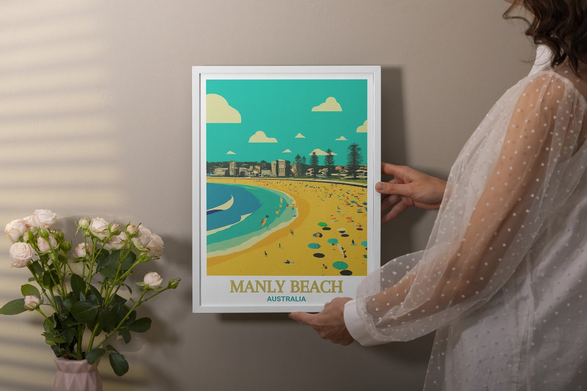 Manly Beach Art Print Manly Beach Travel Poster Manly Beach Poster New Zealand Wall Art New Zealand Art New Zealand Travel Poster - Image 2