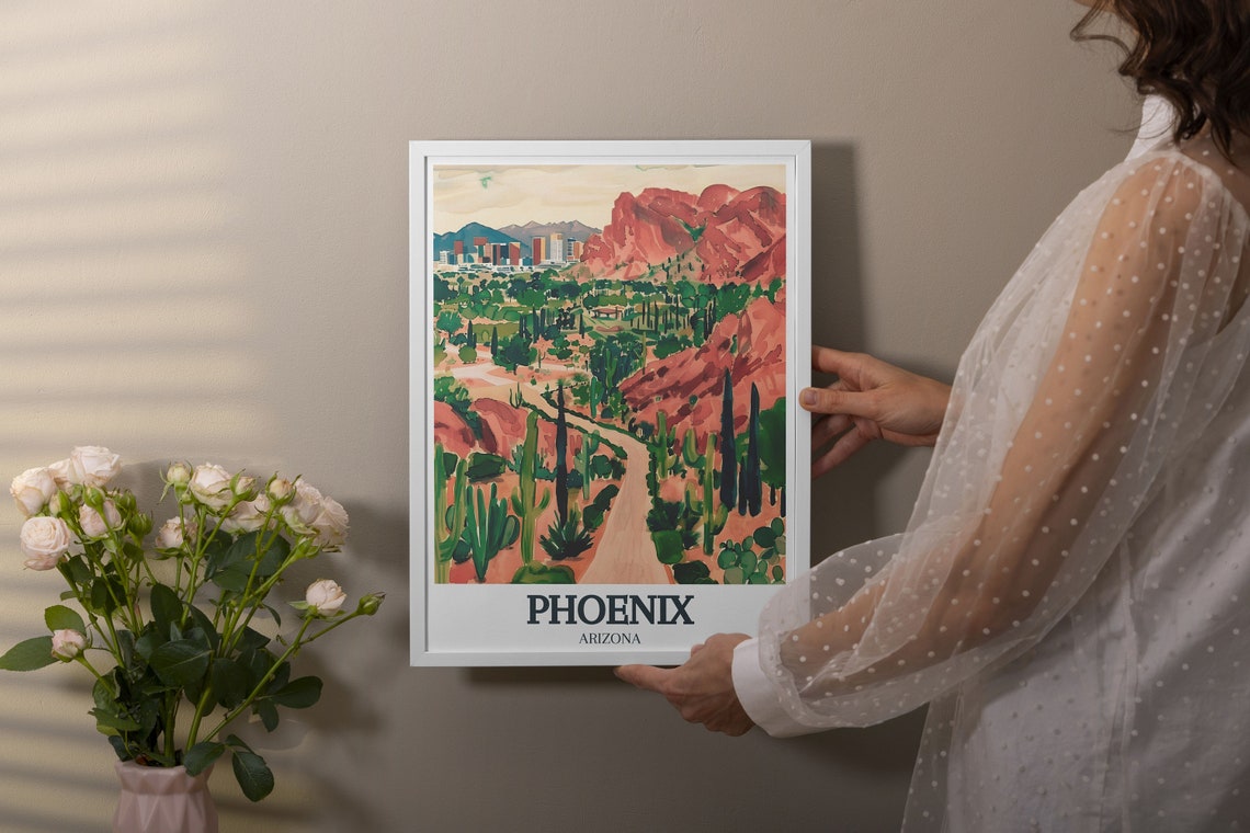 Phoenix Arizona Camelback Mountain Botanical Garden Watercolor Poster - Image 3