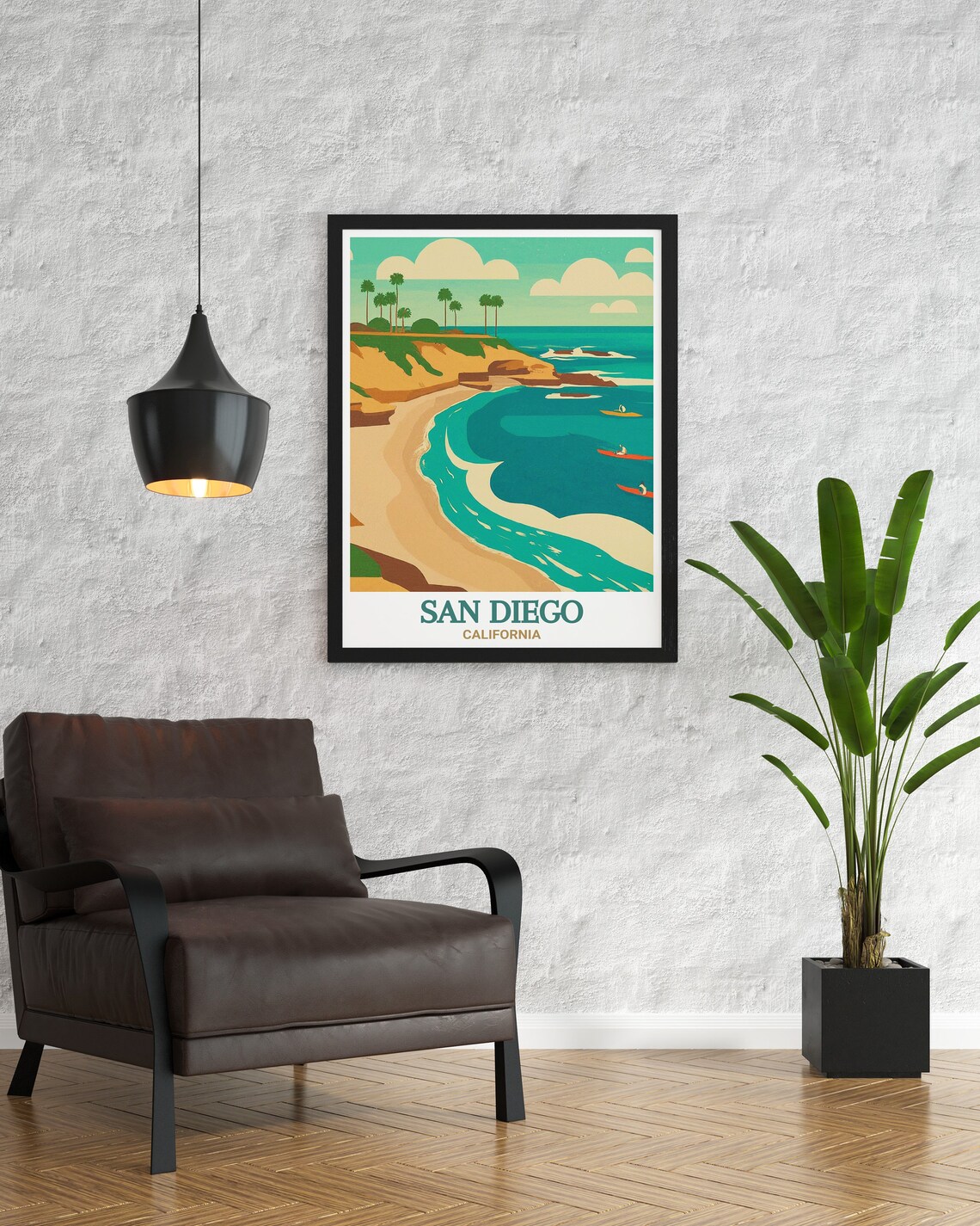 San Diego California La Jolla Cove Kayakers Palm Cliffs Travel Poster - Image 3