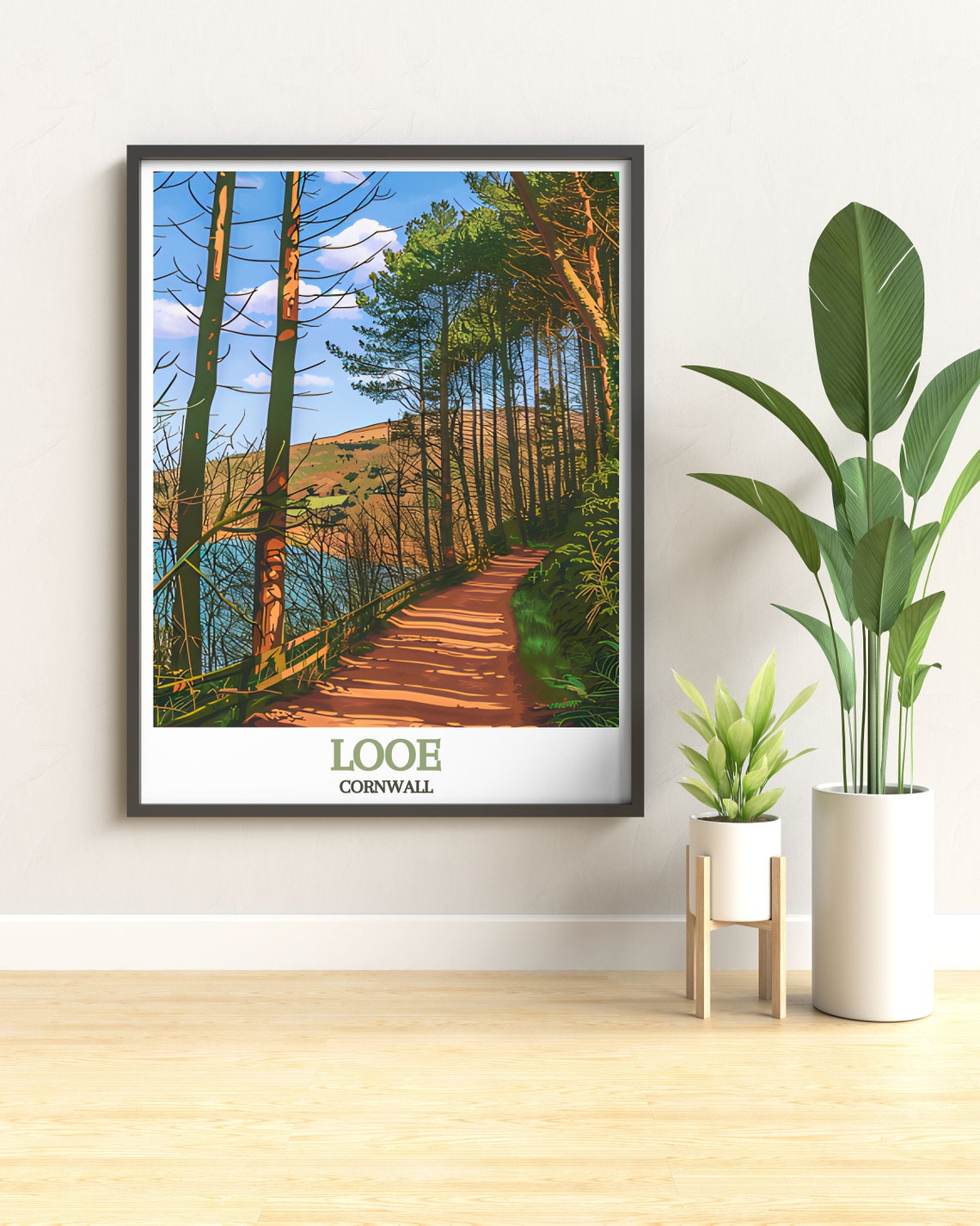 Looe Cornwall Woodland Path Poster through Tall Shaded Pine Trees - Image 2