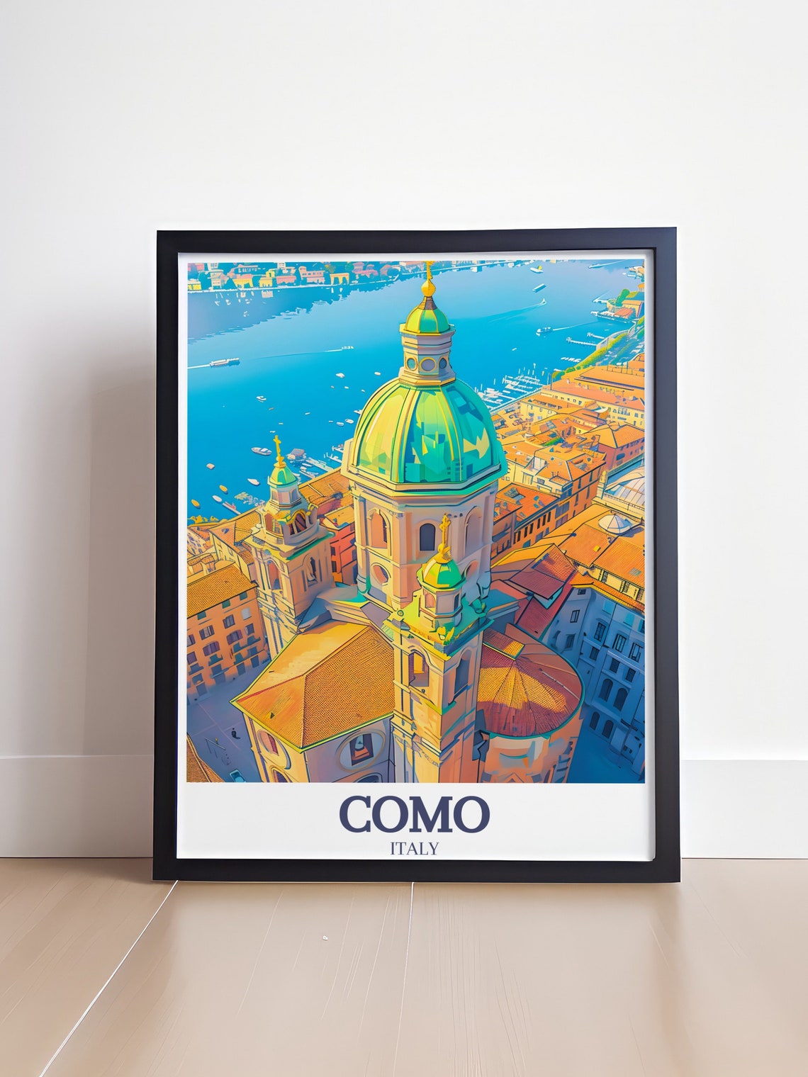 Como Italy Grand Cathedral Dome Above Lake Como Travel Poster - Image 4