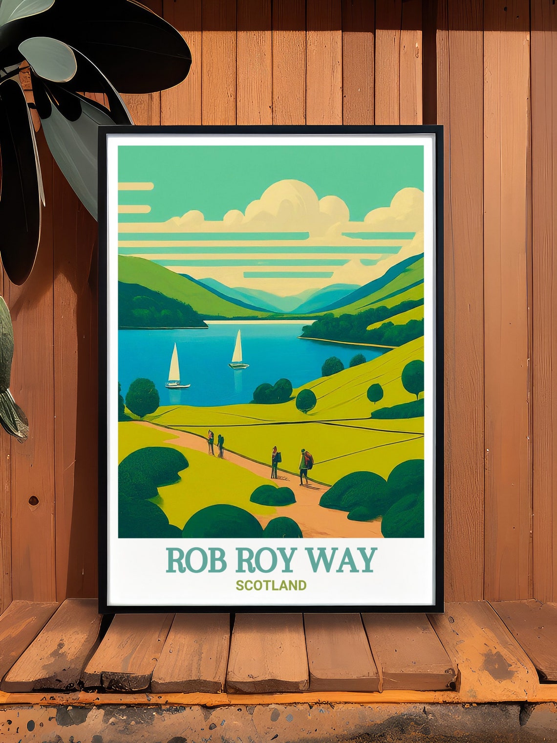 Rob Roy Way Scotland Loch Sailboats Hikers Trail Vintage Poster - Image 2