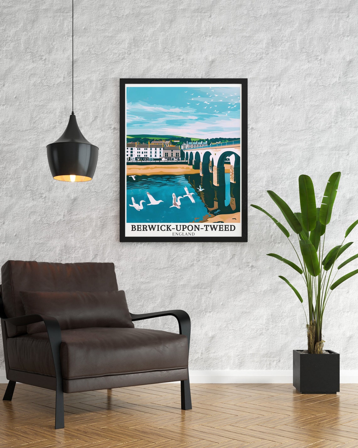 Berwick-upon-Tweed Bridge Arches and Soaring Seagulls Poster - Image 3