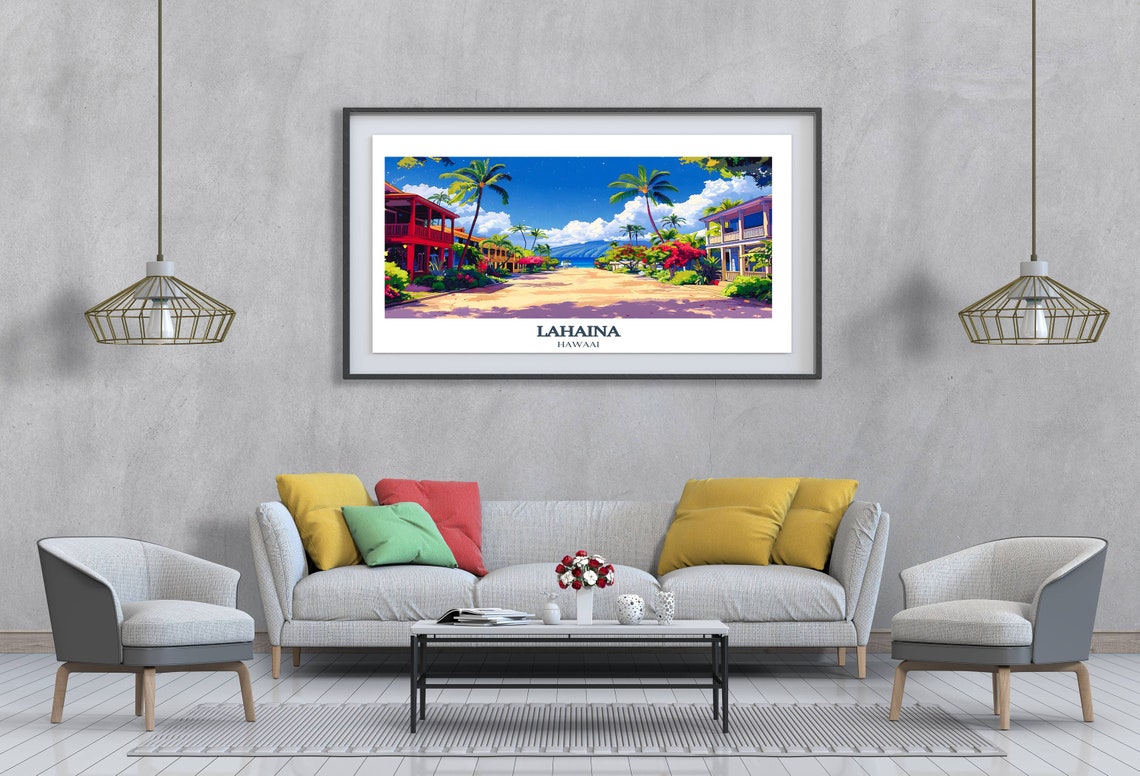 Lahaina Hawaii Colorful Front Street Palm Trees Sunny Day Poster - Image 4