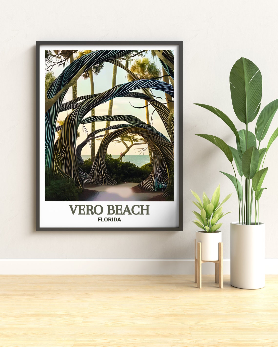Vero Beach Florida Twisted Palm Trees Arched Beach Path Poster - Image 3