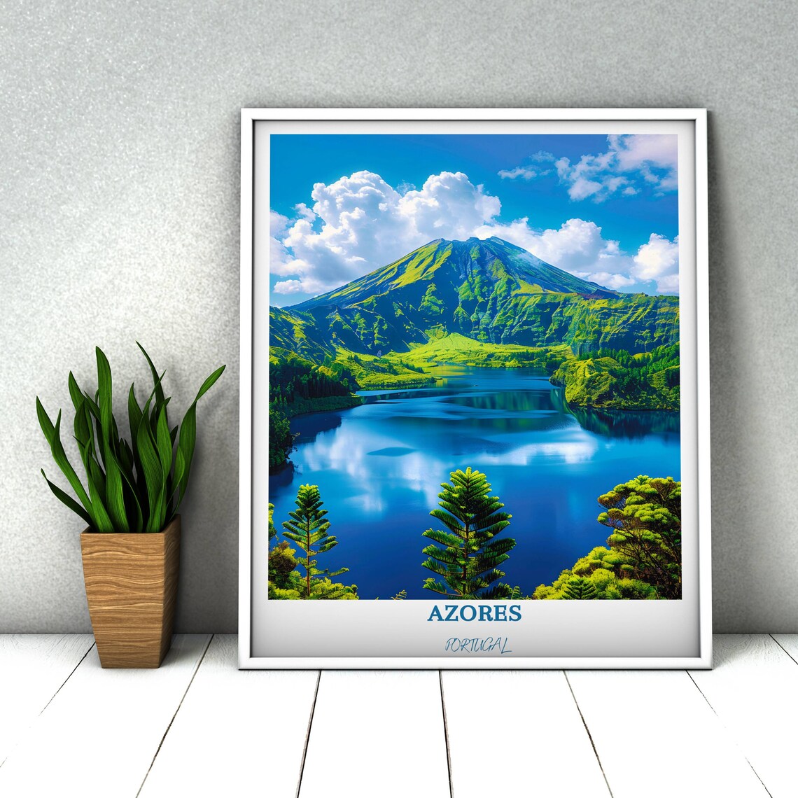 Azores Portugal Volcanic Crater Lake Lush Green Caldera Travel Poster - Image 3