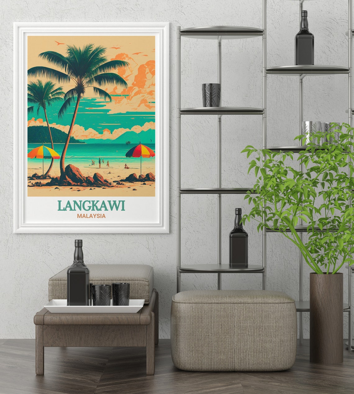 Langkawi Pantai Cenang Retro Beach Palms Malaysia Travel Poster - Image 3