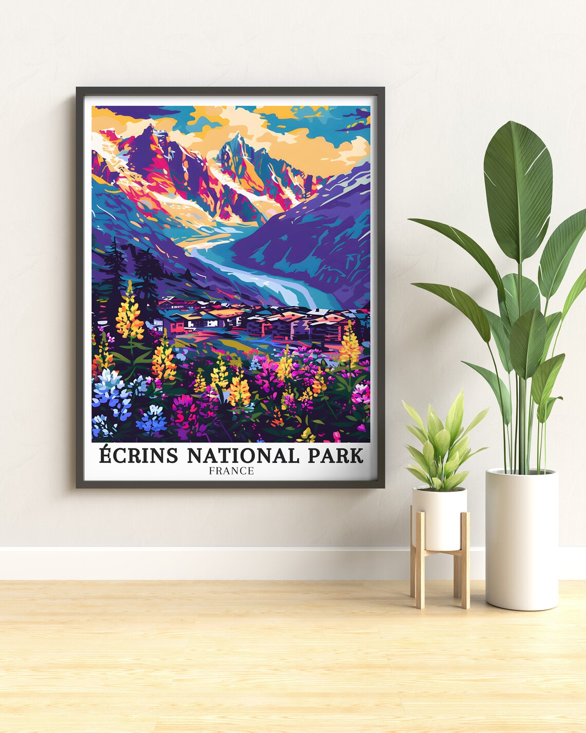 Écrins National Park France Alpine Village Wildflowers Poster - Image 2