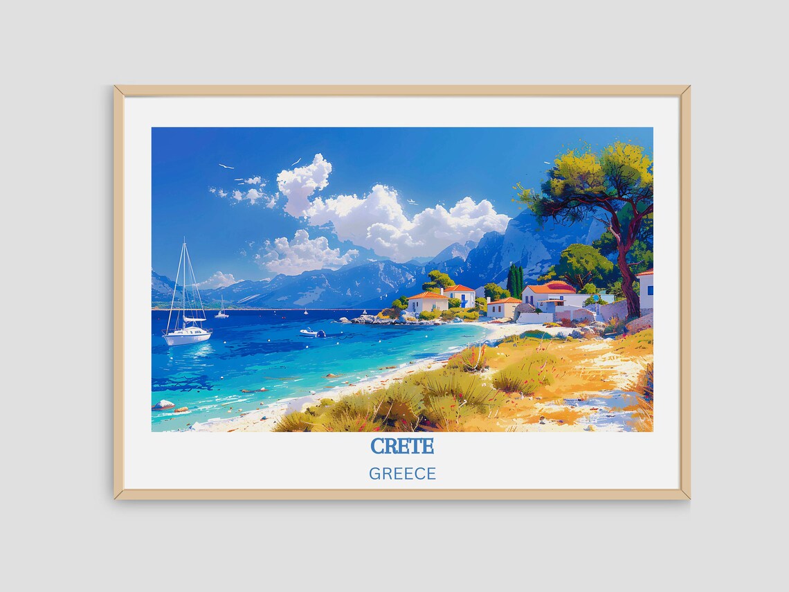 Crete Greece Coastal Village Sailboats Turquoise Sea Travel Poster - Image 4