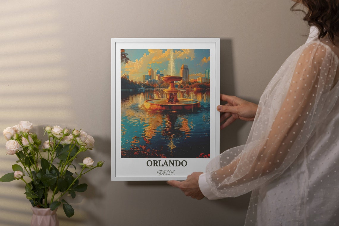 Lake Eola Park Fountain Sunset Glow Over Orlando Florida Poster - Image 4