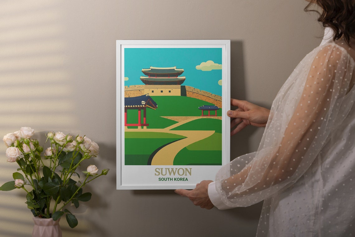 Suwon Hwaseong Fortress Wall Gate Tower Green Hills View Poster - Image 2