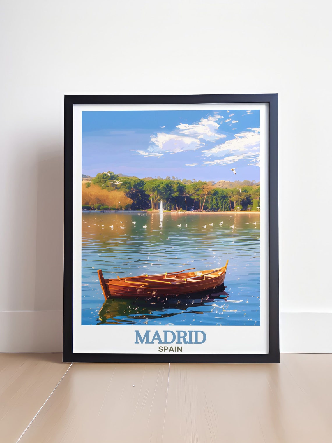 Madrid Casa de Campo Park Lake Rowboat Fountain Scenery Poster - Image 4