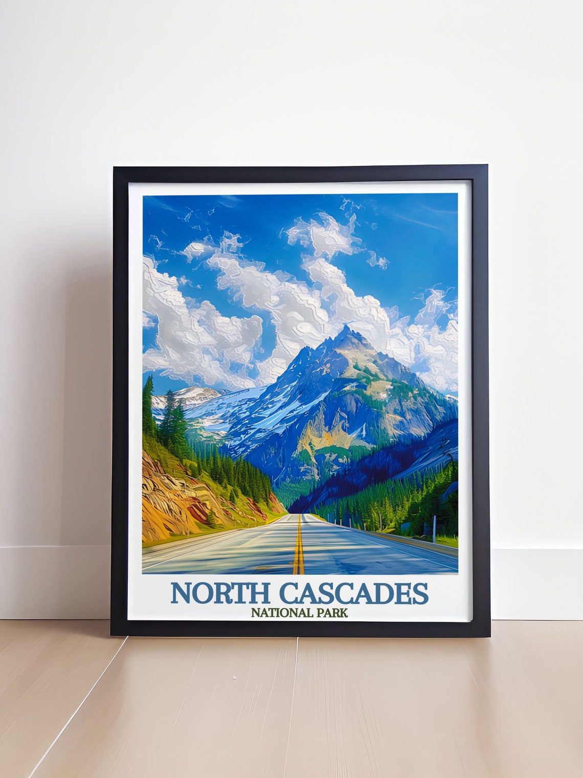 North Cascades Highway Open Mountain Road Under Blue Sky Park Poster - Image 4