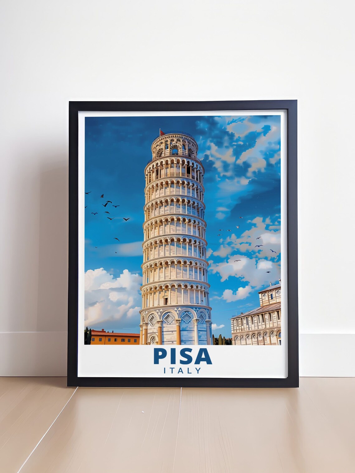 Pisa Leaning Tower Deep Blue Sky Birds Italy Landmark Poster - Image 4