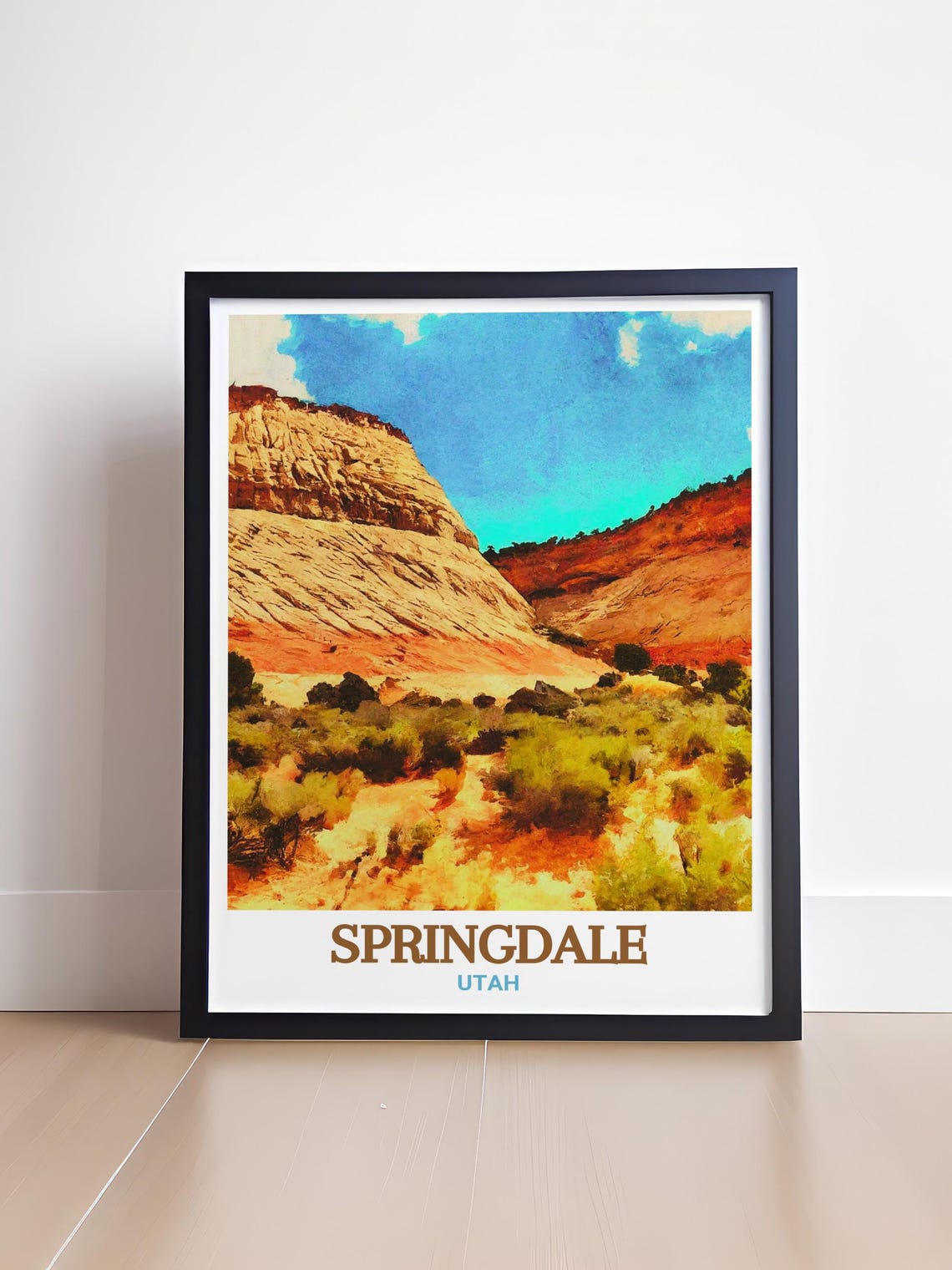 Springdale Utah Red Rock Cliffs and Desert Canyon Vista Poster - Image 4