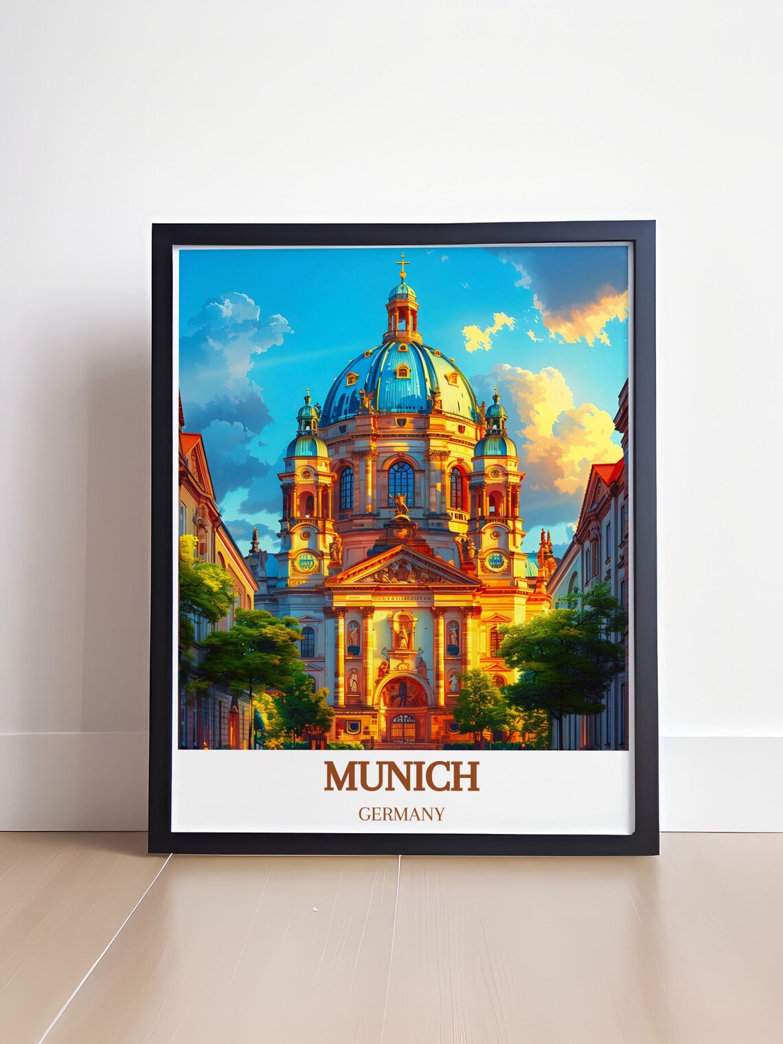 Munich Germany Golden Dome Cathedral Sunlit Facade Travel Poster Art - Image 4
