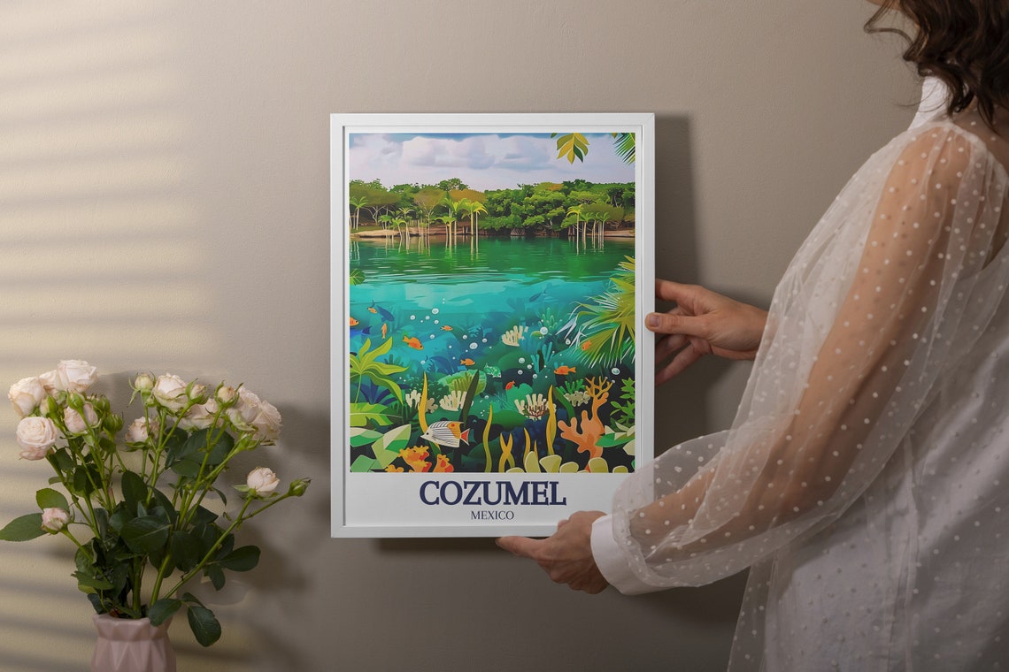 Cozumel Mexico Vibrant Coral Reef Underwater Scene Travel Poster - Image 3