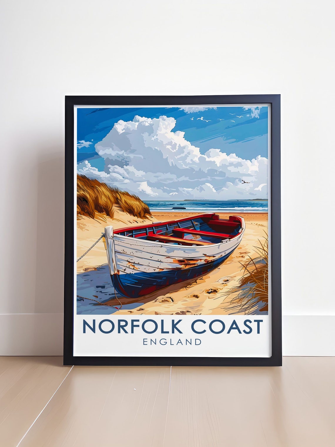 Norfolk Coast England Beached Rowboat Sandy Dunes Seascape Poster - Image 4