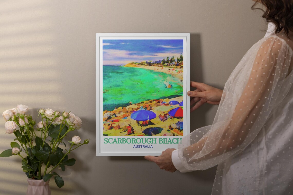 Scarborough Beach Australia Beach Umbrellas Summer Scene Poster - Image 4
