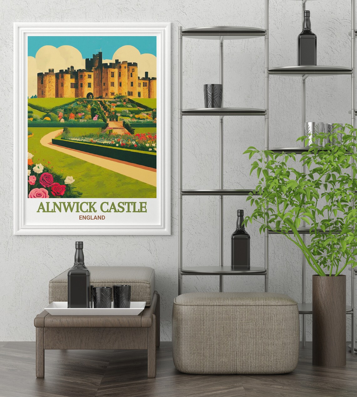 Alnwick Castle England Vintage Gardens and Castle View Travel Poster - Image 3