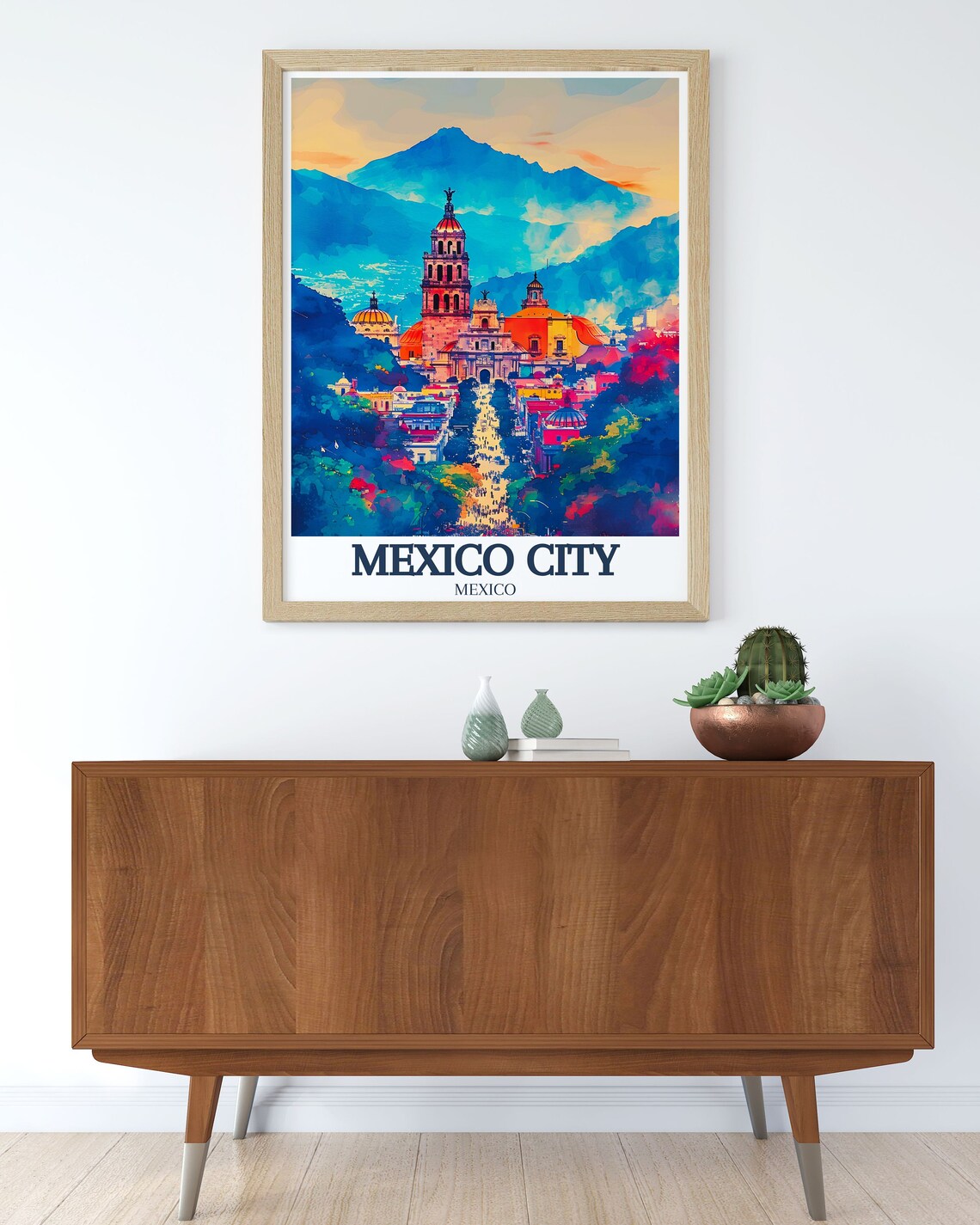 Mexico City Cathedral Sunset Watercolor Evening Travel Poster - Image 3