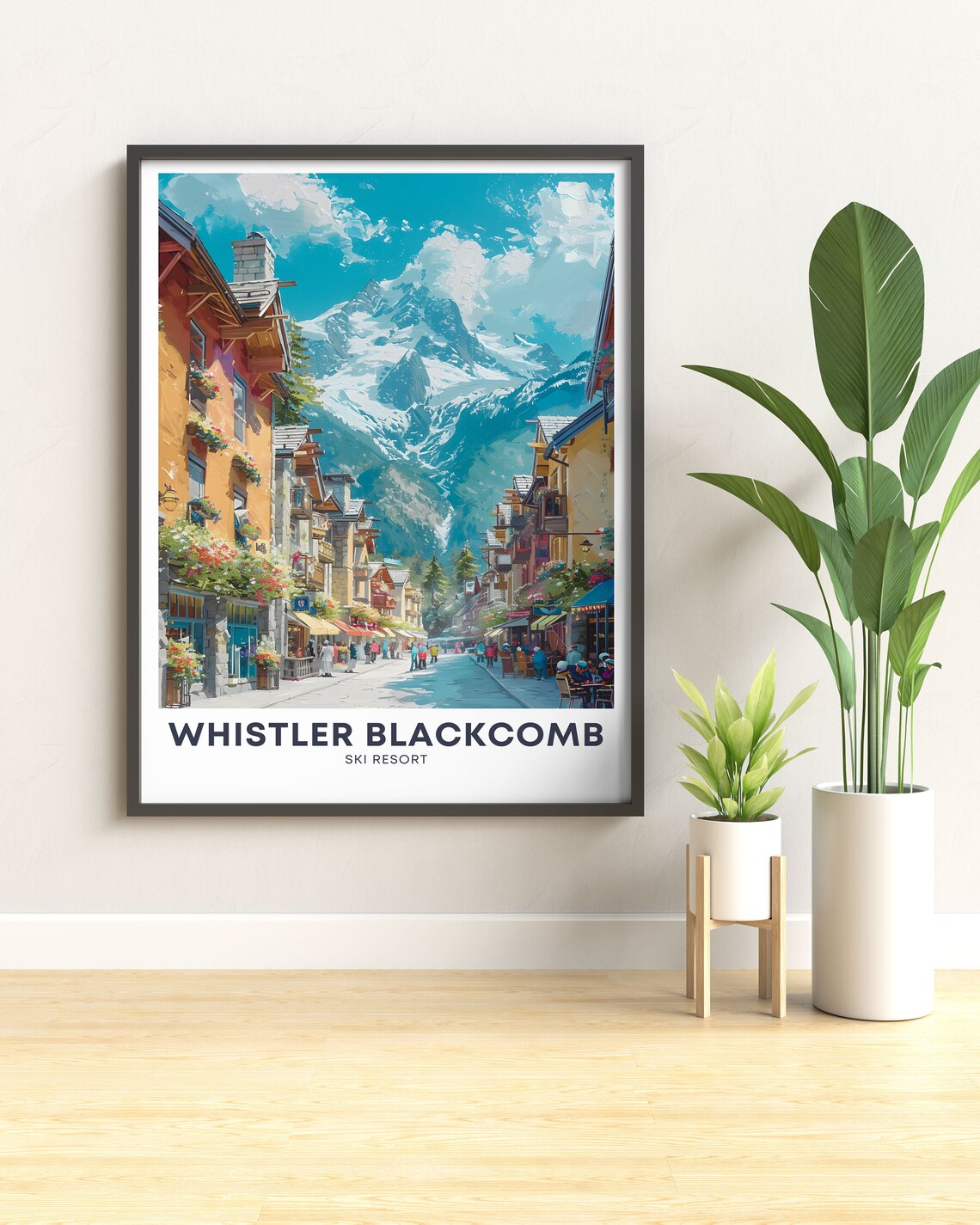 Whistler Village Street Ski Resort Mountain Town Travel Poster - Image 2