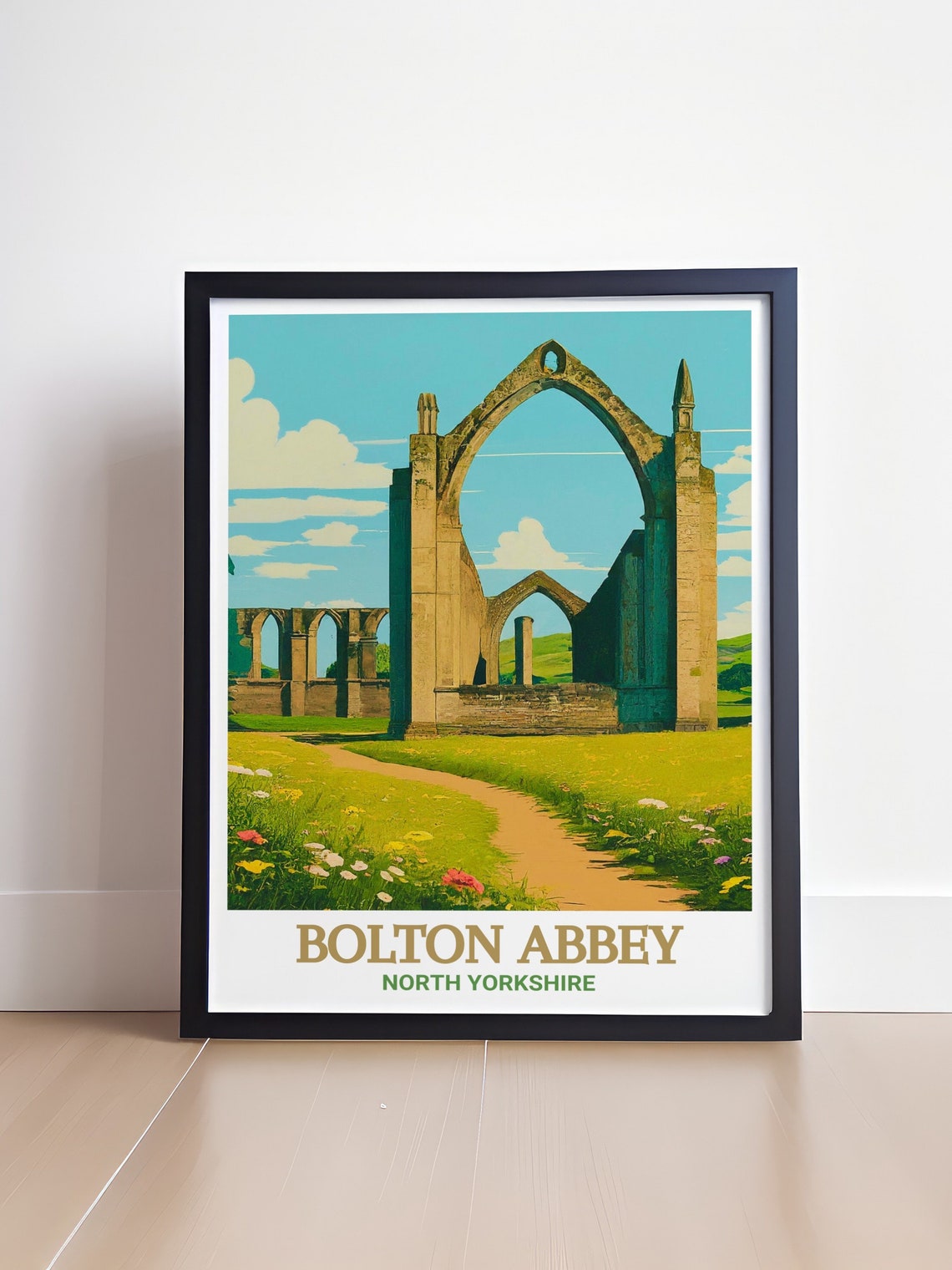 Bolton Abbey Priory Ruins Arches Wildflower Meadow Path Poster - Image 4